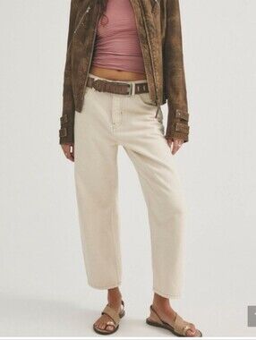 Free People Deep Trance Dropped Boyfriend Jeans - Casual Khaki Cream